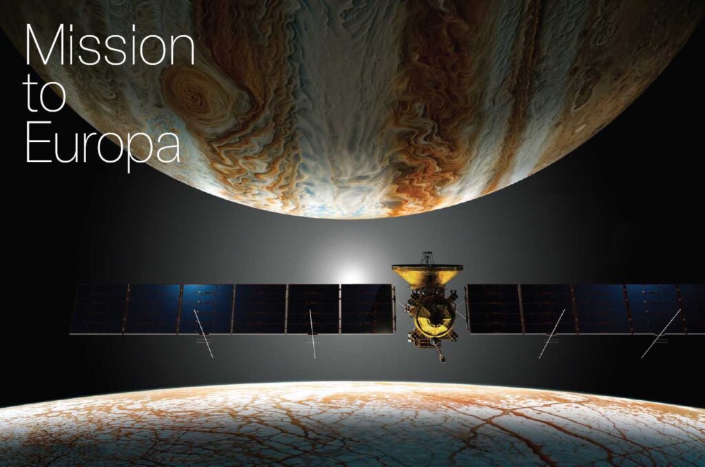 Клипер на фоне Юпитера и Европы